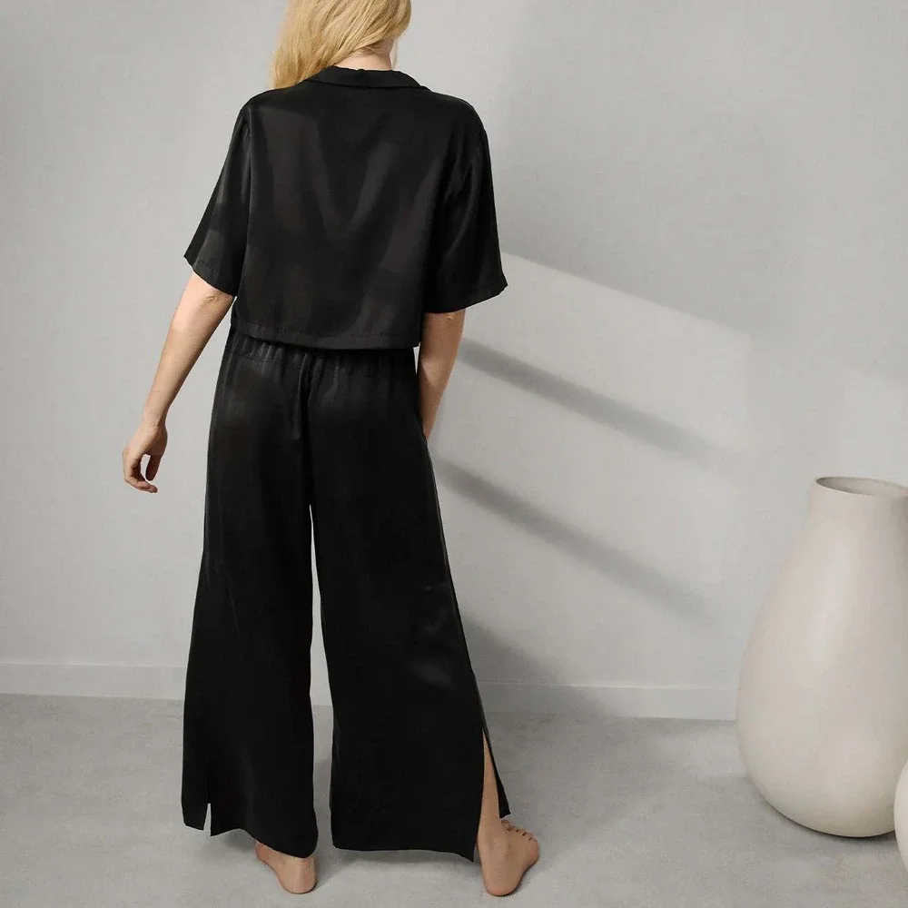 lunya Black Silk Short Sleeve Pajama Set